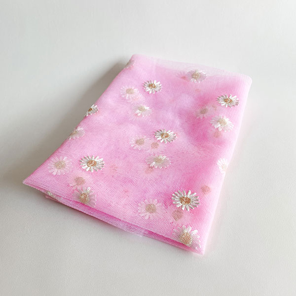 روسری توری بابونه صورتی پاستلی