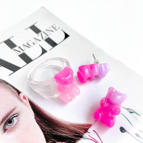 گوشواره پاستیل خرسی سرخابی