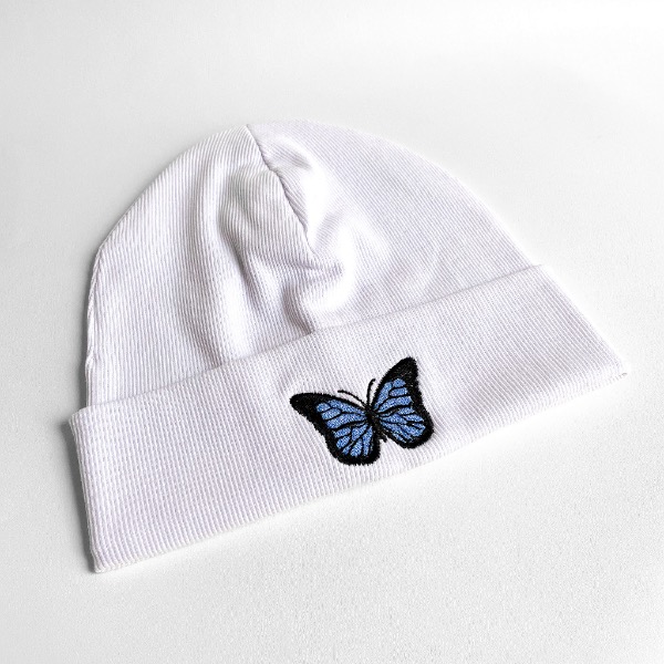 کلاه بینی گلدوزی طرح پروانه سفید