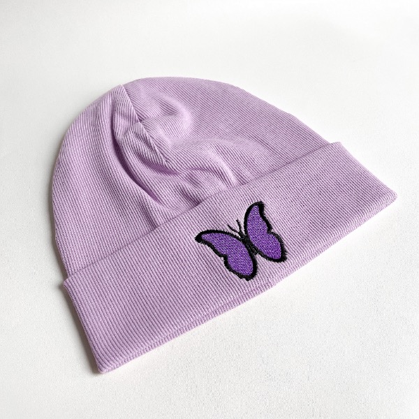 کلاه بینی گلدوزی طرح پروانه بنفش
