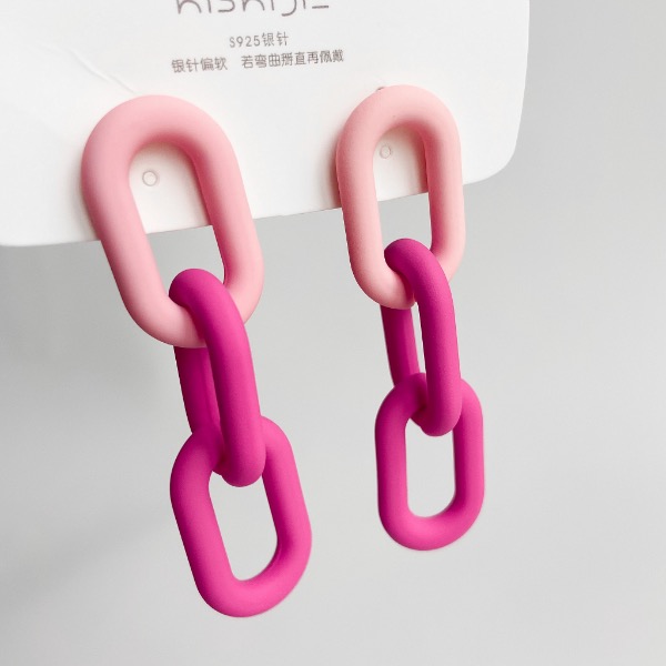 گوشواره زنجیری صورتی دورنگ