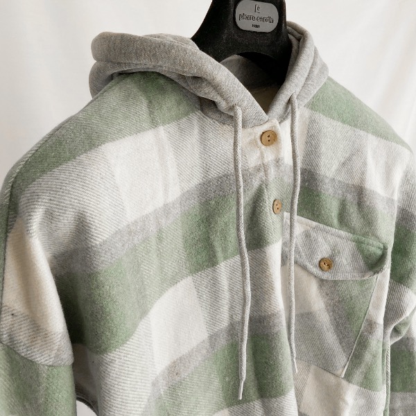 اورشرت چهارخونه کلاه دار سبز