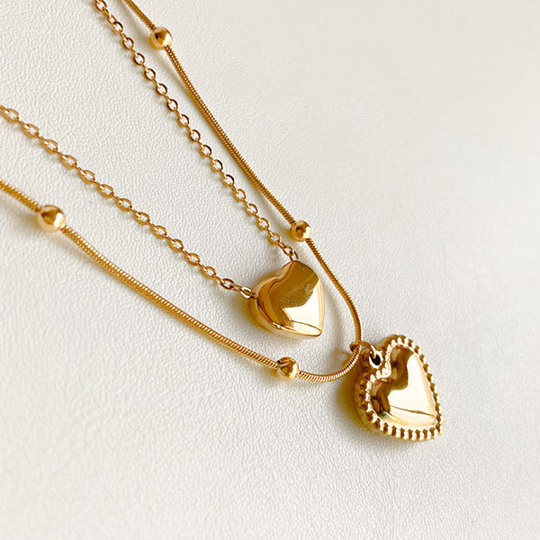 گردنبند دو رج قلب طلا