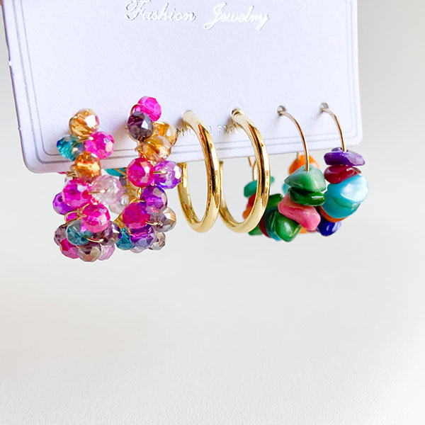 گوشواره پک 3تایی سنگی رنگی